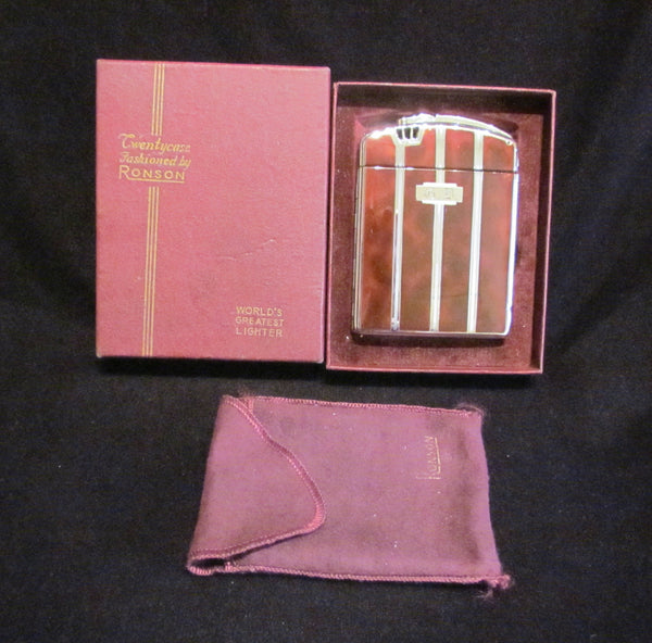 1940s Ronson Twentycase Case Lighter Art Deco Enamel Cigarette Case Boxed Working Condition