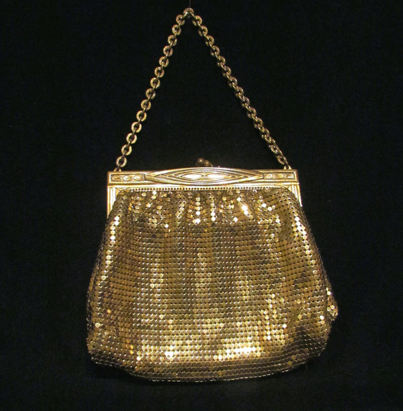 1930s Art Deco Gold Mesh Purse Whiting And Davis Formal Evening Handbag Wedding Bridal Bag