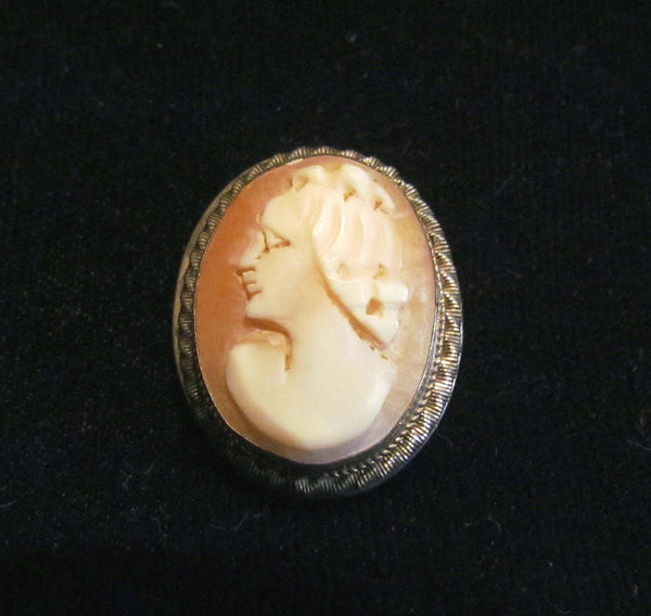 Sterling Silver Carved Shell Cameo Necklace & Brooch Vintage 1930s Victorian Pin Pendant