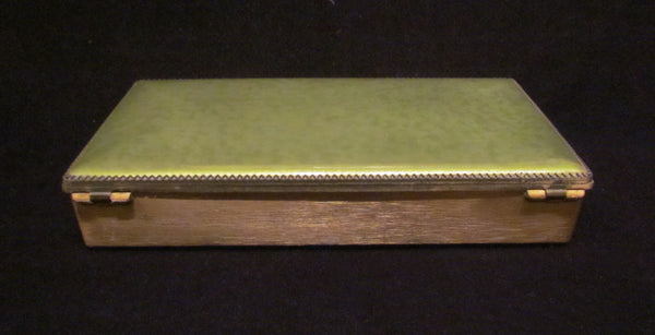 1950s Evans Guilloche Smoking Set Green Enamel Lighter Cigarette Box Ashtray Tabletop Working Lighter Mint Condition