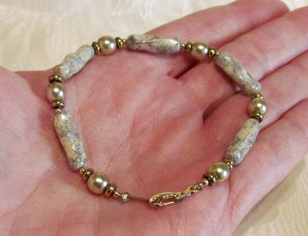 14kt GF Handmade Bracelet Bronze Pearl And Handmade Bead One Of A Kind Bracelet