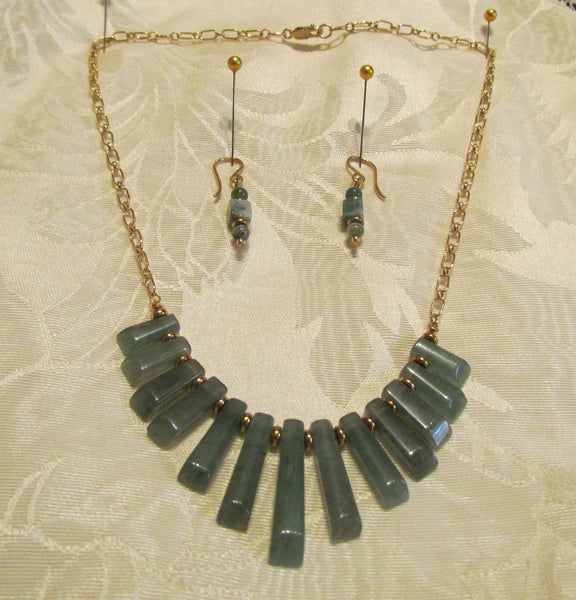 14kt GF Necklace & Earrings Set Green Aventurine Cleopatra Nile OOAK Beaded Necklace Set 14kt Gold Filled Earrings