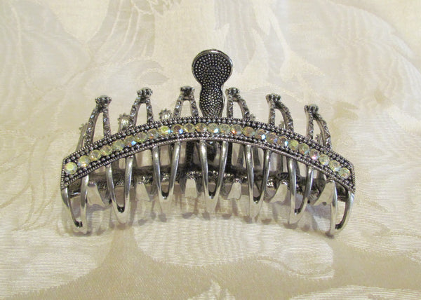 Aurora Borealis Hair Clip Large Silver Crystal Claw Clip Iridescent Rhinestone Bridal Hair Decoration Wedding