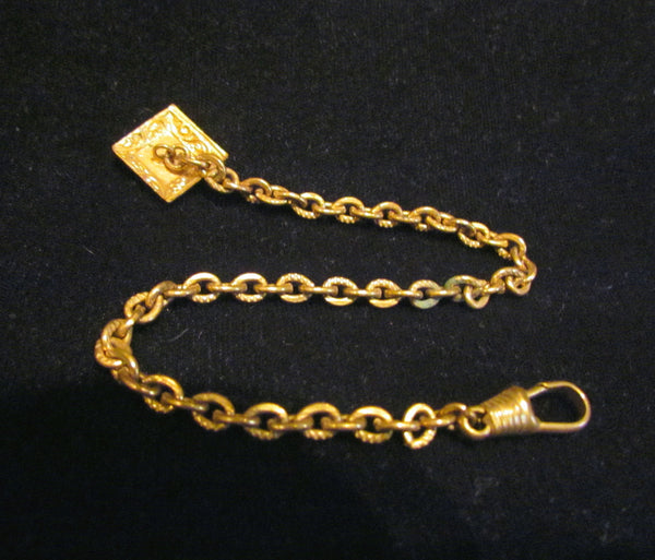 1900s Gold Watch Chain Fob Button Blank Cartouche For Engraving