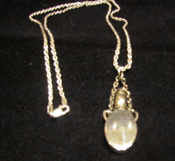 Perfume Bottle Necklace Silver & Guilloche Enamel Chatelaine Bottle On Sterling Silver Chain
