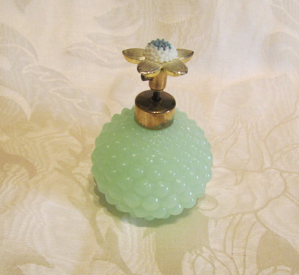 1940s Atomizer Perfume Bottle Green Hobnail Depression Glass Floral Top Excellent Working Condition