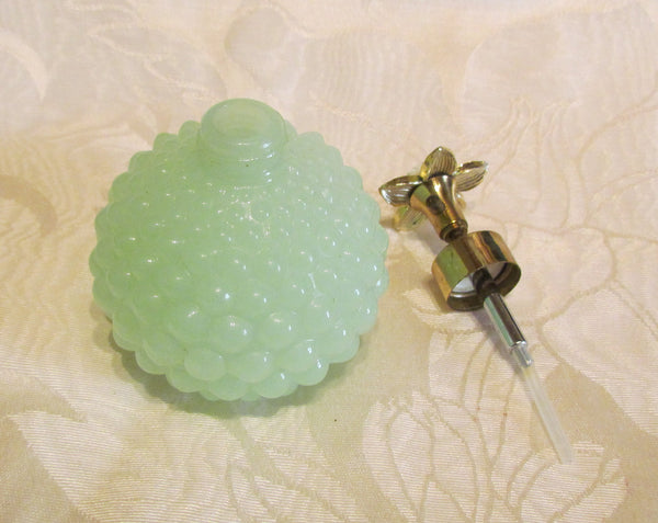 1940s Atomizer Perfume Bottle Green Hobnail Depression Glass Floral Top Excellent Working Condition