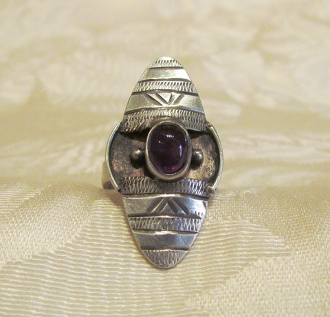 925 Sterling Silver Amethyst Ring Size Vintage India Style 6 1/2