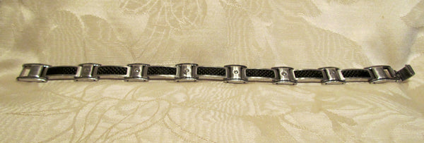 Mens Stainless Steel Link And Enamel Bracelet Vintage Holographic Enamel Inset Links