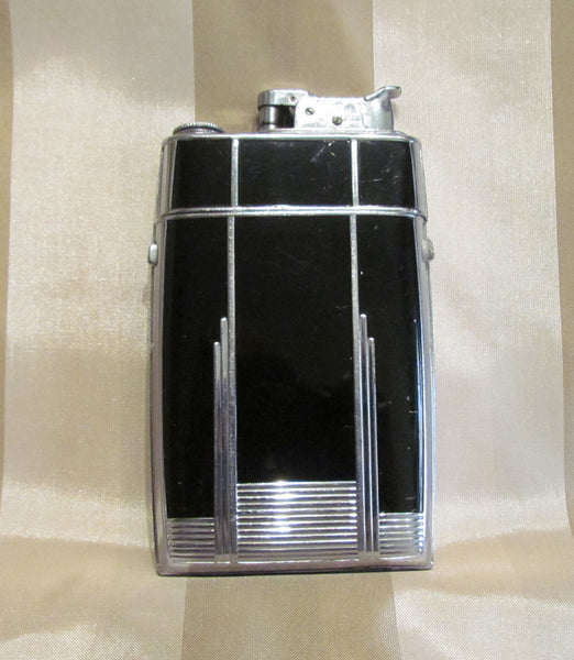 Art Deco Evans Case Lighter Black Enamel Design 1940s Trig-A-Lite Cigarette Case Working Condition