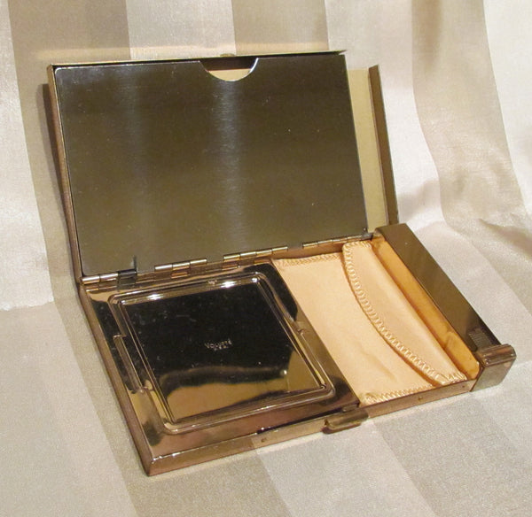 Volupte Lip Lock Purse & Cigarette Case 1950's Gold And Black Moire Purse
