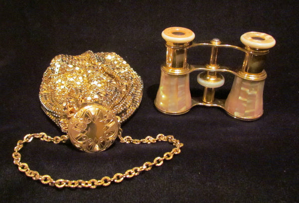 LeMaire Fi Mother Of Pearl Opera Glasses 1890s Paris Theater Glasses 1920s Gold Mesh Gate Top Purse