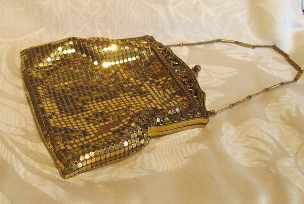 1930s Whiting Davis Gold Mesh Purse Vintage Small Wedding Handbag Formal Bridal Purse Mint Condition
