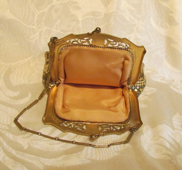 1930s Whiting Davis Gold Mesh Purse Vintage Small Wedding Handbag Formal Bridal Purse Mint Condition