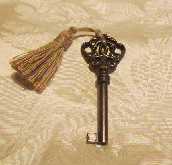 Antique Cabinet Key Ornate Bronze Gold Tassel Huwil Key