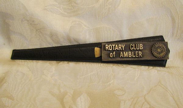 1930s Rotary Club Letter Opener Ambler Pennsylvania Brass With Leather Sleeve