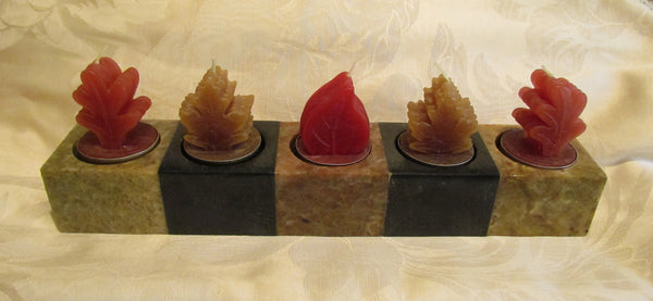 Genuine Soapstone Candle Holder 5 Tea Light Soap Stone Holder With Leaf Candles
