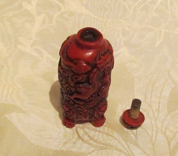 Carved Cinnabar Chinese Perfume Bottle Asian Snuff Holder