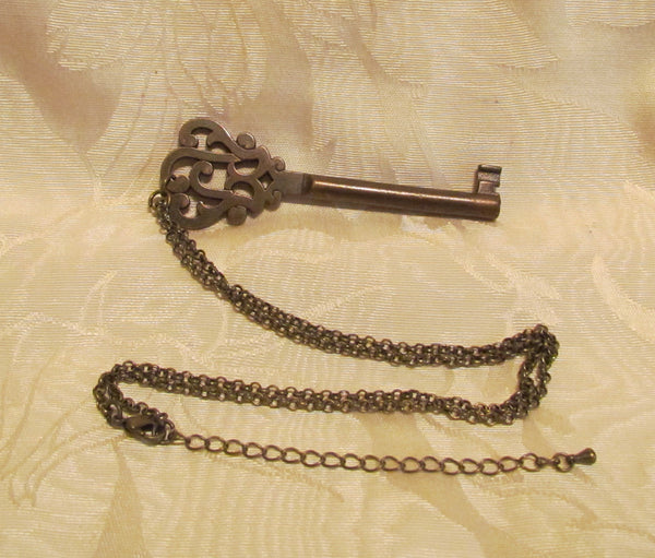 Antique Bronze Key Necklace Ornate Antique Skeleton Key