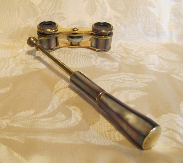 1800s Opera Glasses Purple Mother Of Pearl Theater Glasses With Handle Antique Binoculars MOP