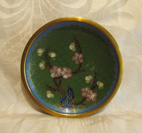 Asian Cloisonne Ashtray Cherry Blossom Small Enamel Dish Display Plate