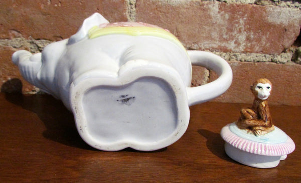 Vintage Elephant And Monkey Teapot Ceramic Tea Pot