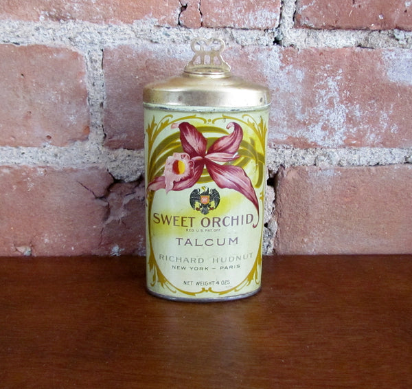 1920s Sweet Orchid Talcum Powder Tin Richard Hudnut Rare