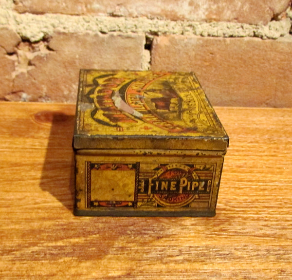 Matador Tobacco Tin Antique Advertising Square Corner Metal Box