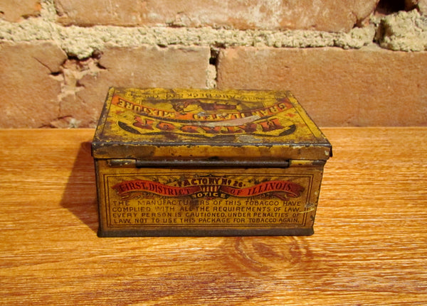 Matador Tobacco Tin Antique Advertising Square Corner Metal Box
