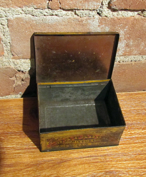 Matador Tobacco Tin Antique Advertising Square Corner Metal Box