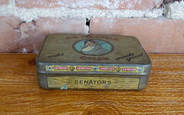 La Palina Senators Cigar Tin Antique Advertising Metal Box