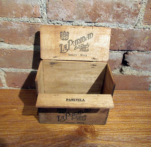 Antique La Puridad Cigar Box Rare Dovetail Wooden Advertising