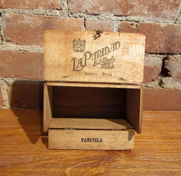 Antique La Puridad Cigar Box Rare Dovetail Wooden Advertising