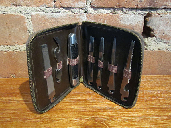Rare Genuine Alligator Leather Men's Travel Tool Kit w/Pocket Knife