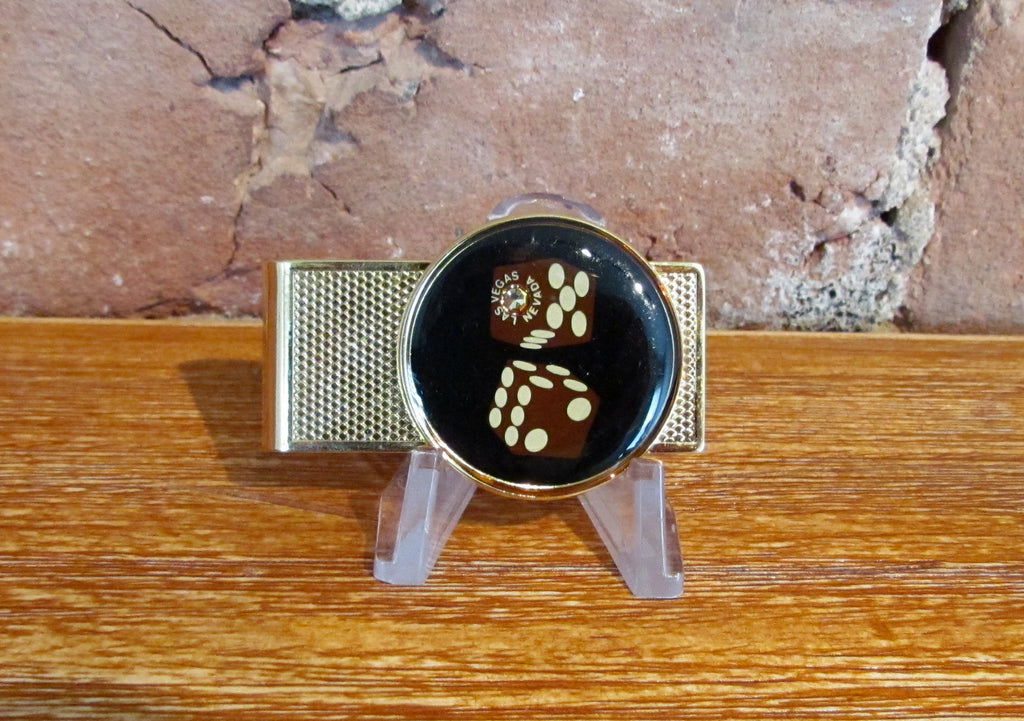Vintage Las Vegas Money Clip Gold Tone Casino Dice