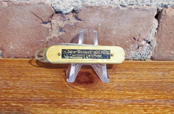 Antique Golden Wedding Pocket Knife Whisky Advertising Push Pull