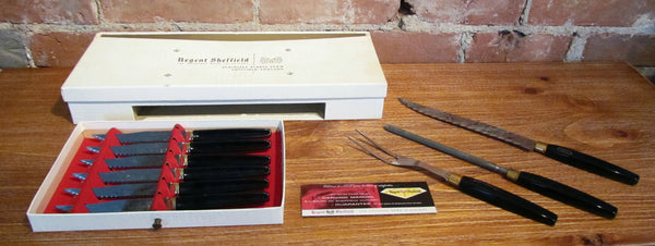 Vintage Regent Sheffield Cutlery Set Mid Century Steak Knifes Boxed Complete