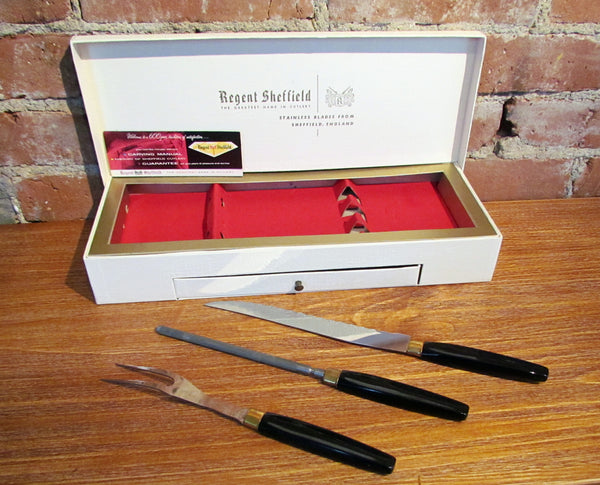 Vintage Regent Sheffield Cutlery Set Mid Century Steak Knifes Boxed Complete