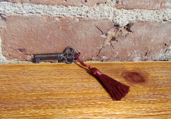 Antique Cabinet Key Red Tassel Skeleton Key