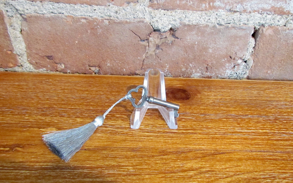 Antique Skeleton Cabinet Door Key & Silver Tassel
