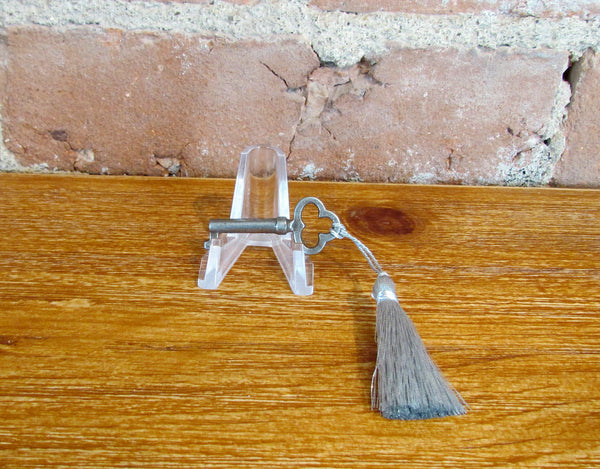 Antique Skeleton Cabinet Door Key & Silver Tassel