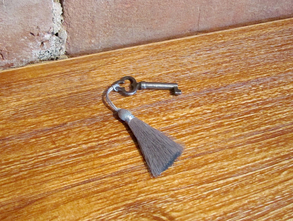Antique Skeleton Cabinet Door Key & Silver Tassel