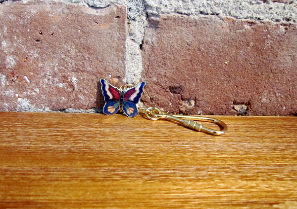 Cloisonné Enamel Butterfly Gold Keychain NIB