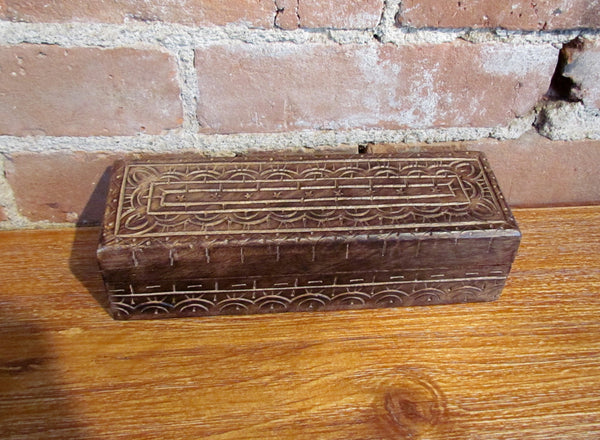 Hand Carved Wooden Pencil Box Trinket Holder