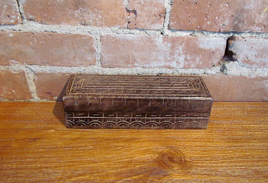 Hand Carved Wooden Pencil Box Trinket Holder