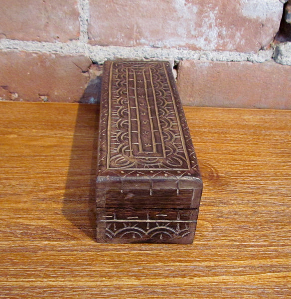 Hand Carved Wooden Pencil Box Trinket Holder