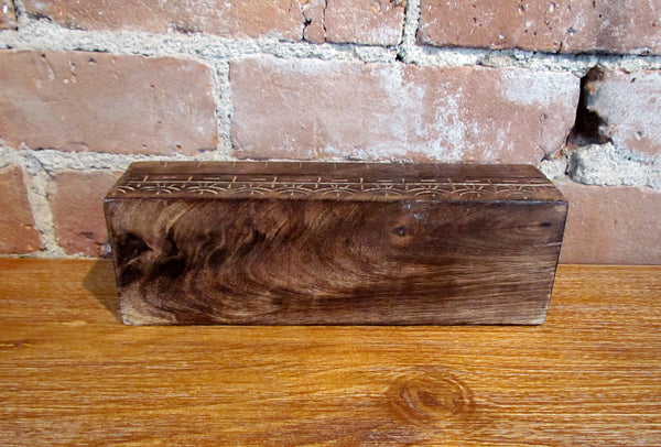 Hand Carved Wooden Pencil Box Trinket Holder