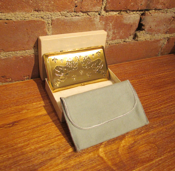 1950's Gold Cigarette Case Business Card Holder Unused Lions & Fleur De Lis
