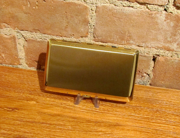 1950's Gold Cigarette Case Business Card Holder Unused Lions & Fleur De Lis