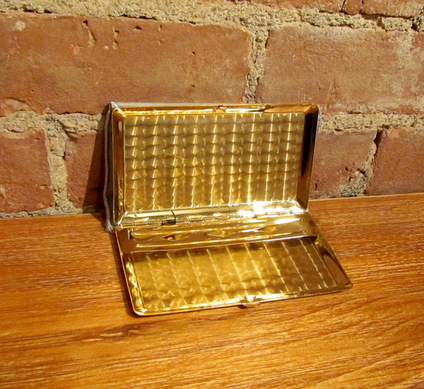 1950's Gold Cigarette Case Business Card Holder Unused Lions & Fleur De Lis